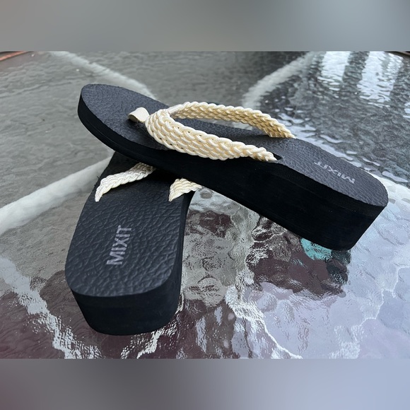 Cream Platform Flip Flops - Picture 2 of 2